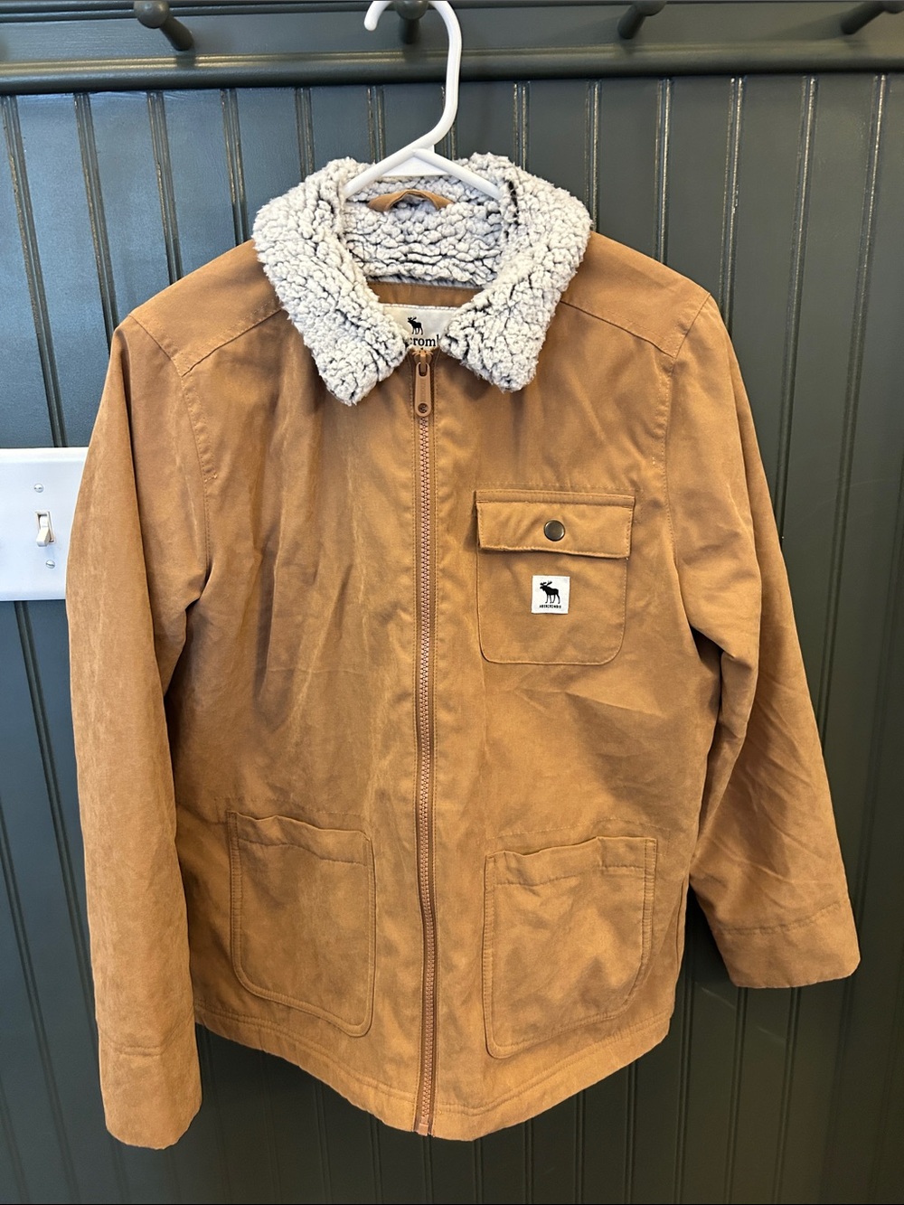 abercrombie kids Tan Jacket with Cream Sherpa Collar